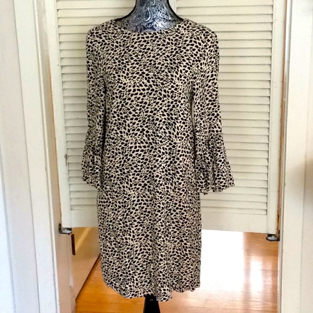 Leopard print shift dress with flutter sleeves 4